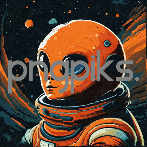 21032800 Cosmic Extravaganza: Orange Alien Astronaut Dons the Limelight in Anti Design's Colorful Galaxy Tee