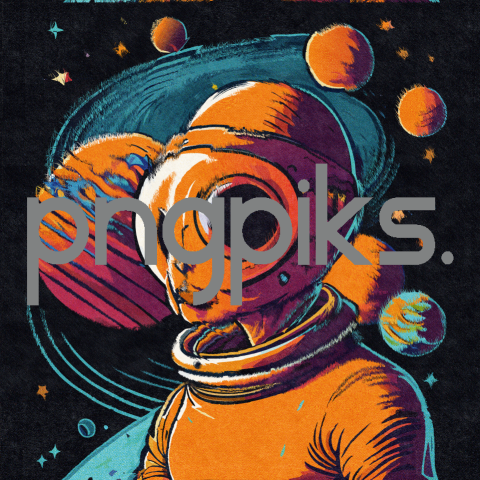 21644829 Cosmic Odyssey: Orange Alien Astronaut Takes Center Stage in Anti Design's Colorful Galaxy Tee