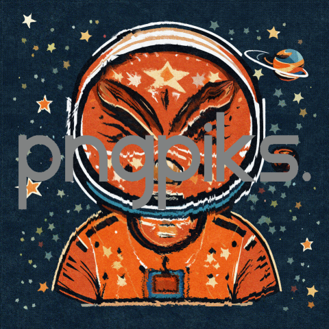 22777056 Cosmic Eclat: Orange Alien Astronaut Radiates in Anti Design's Colorful Galaxy Tee