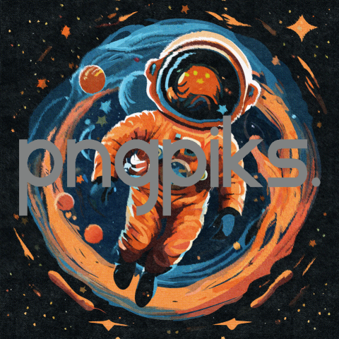 26114567 Cosmic Rapture: Orange Alien Astronaut Enchants in Anti Design's Colorful Galaxy Tee