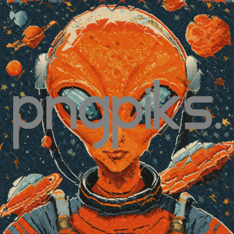 30847815 Ethereal Odyssey: Orange Alien Astronaut Enchants in Anti Design's Colorful Galaxy Tee