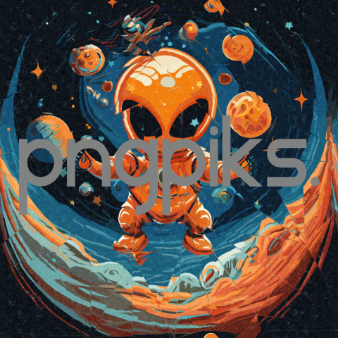 31985386 Galactic Splendor: Orange Alien Astronaut Graces Anti Design's Colorful Galaxy Tee