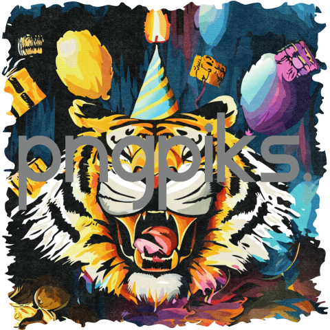 17445623 Celebrate in Style with Birthday Funnies Cartoon Tiger Art - Perfect for T-Shirts!