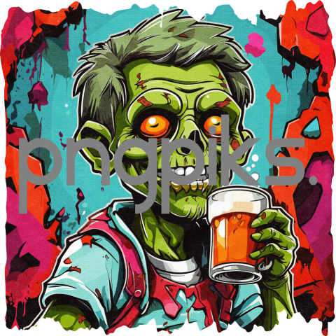 10585334 Anti Design Funny Zombie Drinking Beer Half Tone Design for Print on Demand