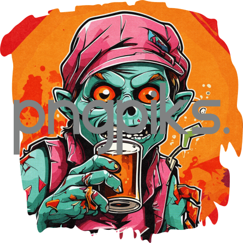 15934040 Sip in Style with Our Humorous Zombie Drinking Beer T-Shirt Design!