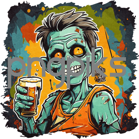 17110872 Zombie Beer Time: A Hilariously Cute Half Tone T-Shirt Design