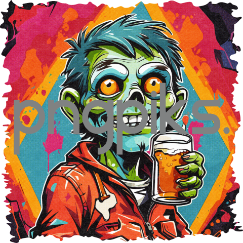 21160086 Anti Design Funny Zombie Drinking Beer Half Tone T-Shirt Design | Print on Demand