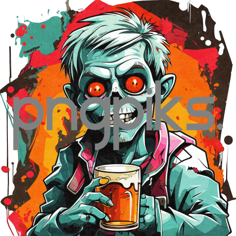 27051897 Anti Design Funny Zombie Drinking Beer Half Tone T-Shirt Design for Print on Demand