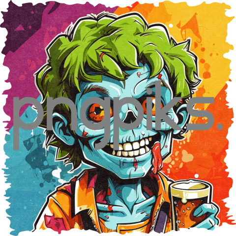 29497906 Anti Design Funny Zombie Drinking Beer T-Shirt - Half Tone Effect Print