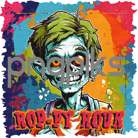 68657401 Hop-py hour Anti Design Zombie Drinking Beer T-Shirt - Half Tone Effect Print on Demand