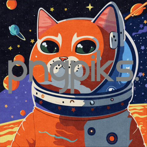 40520284 Cosmic Whisker Dreams: Orange Cat Astronaut Explores a Colorful Galaxy in Half-Tone T-Shirt Splendor