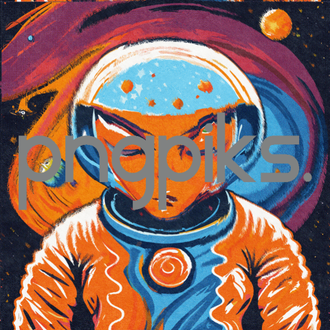 21660370 Cosmic Ensemble: Orange Alien Astronaut Graces Anti Design's Colorful Galaxy Tee
