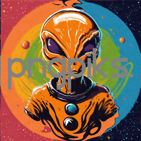 29530221 Galactic Whimsy: Orange Alien Astronaut Graces Anti Design's Colorful Galaxy Tee