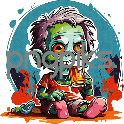 10806261 Anti Design: Cute Funny Zombie Drinking Beer Half Tone Tshirt Design