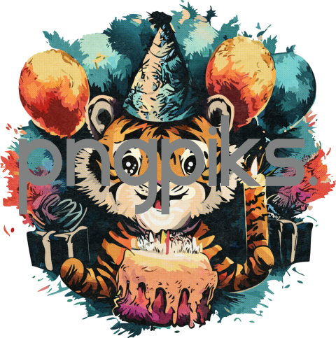 13757406 Celebrate with Birthday Fun and Laughter - Tiger Zodiac Cartoon Art for Print on Demand!