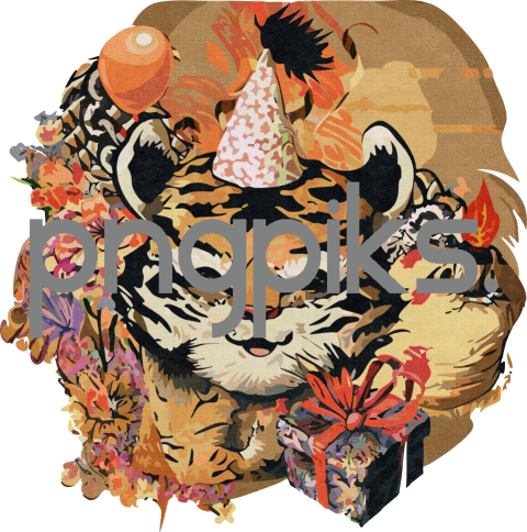 11225401 Funny Cartoon Tiger Birthday Art: Celebrate with the Zodiac Animal!