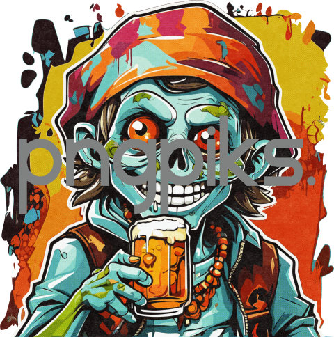 16314076 Anti Design Cute Zombie Drinking Beer Half-Tone T-Shirt Design