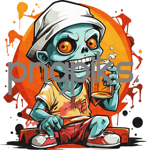 26657523 Anti Design: Funny Zombie Drinking Beer T-Shirt Design for Print on Demand