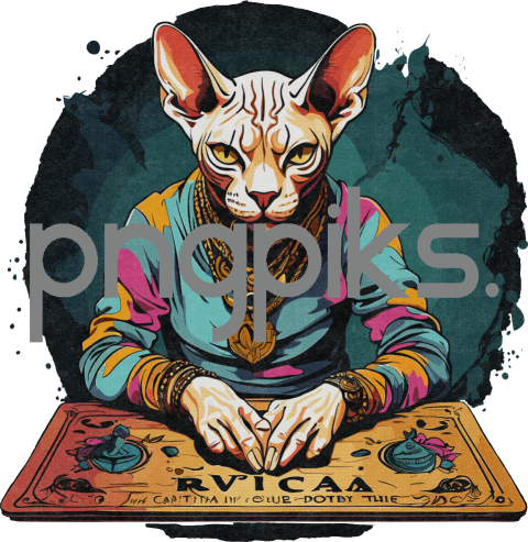 1106550 Mystical Fusion: Anti-Design Cat's Ouija Adventure in Half-Tone T-Shirt Art