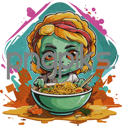 11201661 Noodle Braaains! Adorable Lil' Zombie Slurps Broth in This Halftone POD Bowl
